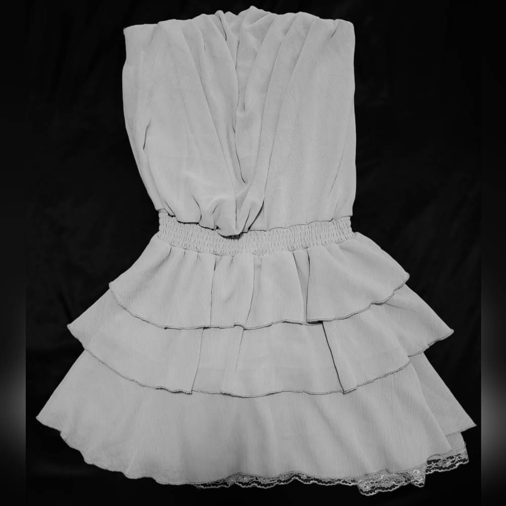 Strapless Gray Mini Ruffle Dress, Large